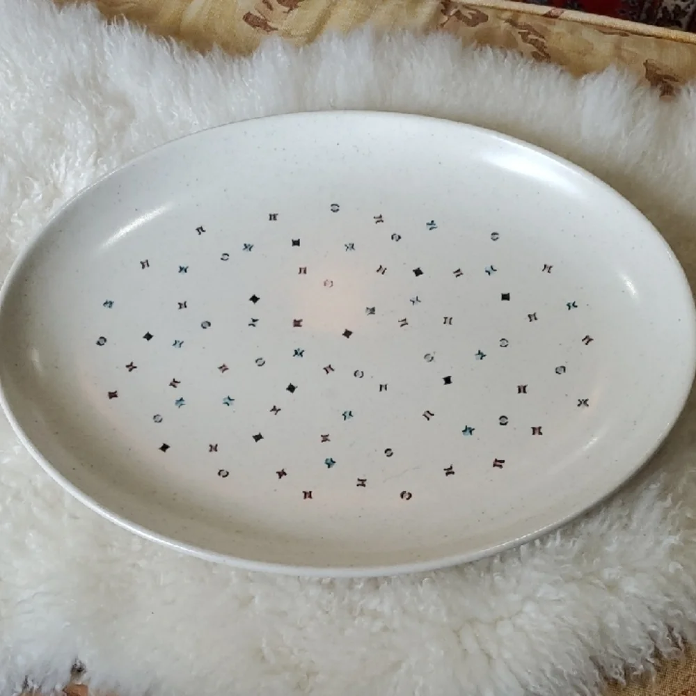 Vintage POPPY TRAIL California Confetti  White Speckled Serving Platter 1950's